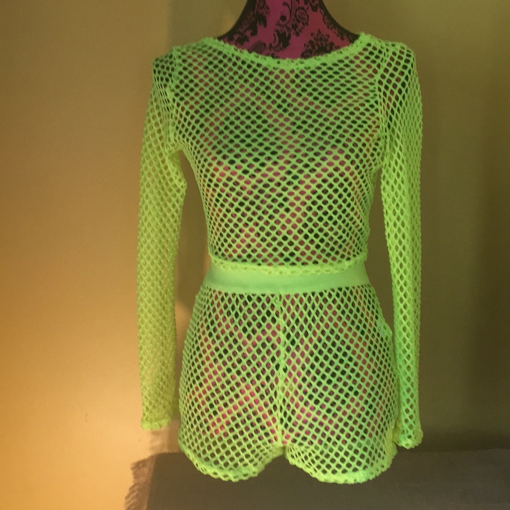 Neon yellow top with matching shorts